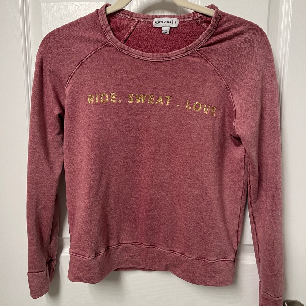 Peloton Pink Sweatshirt with Gold Lettering